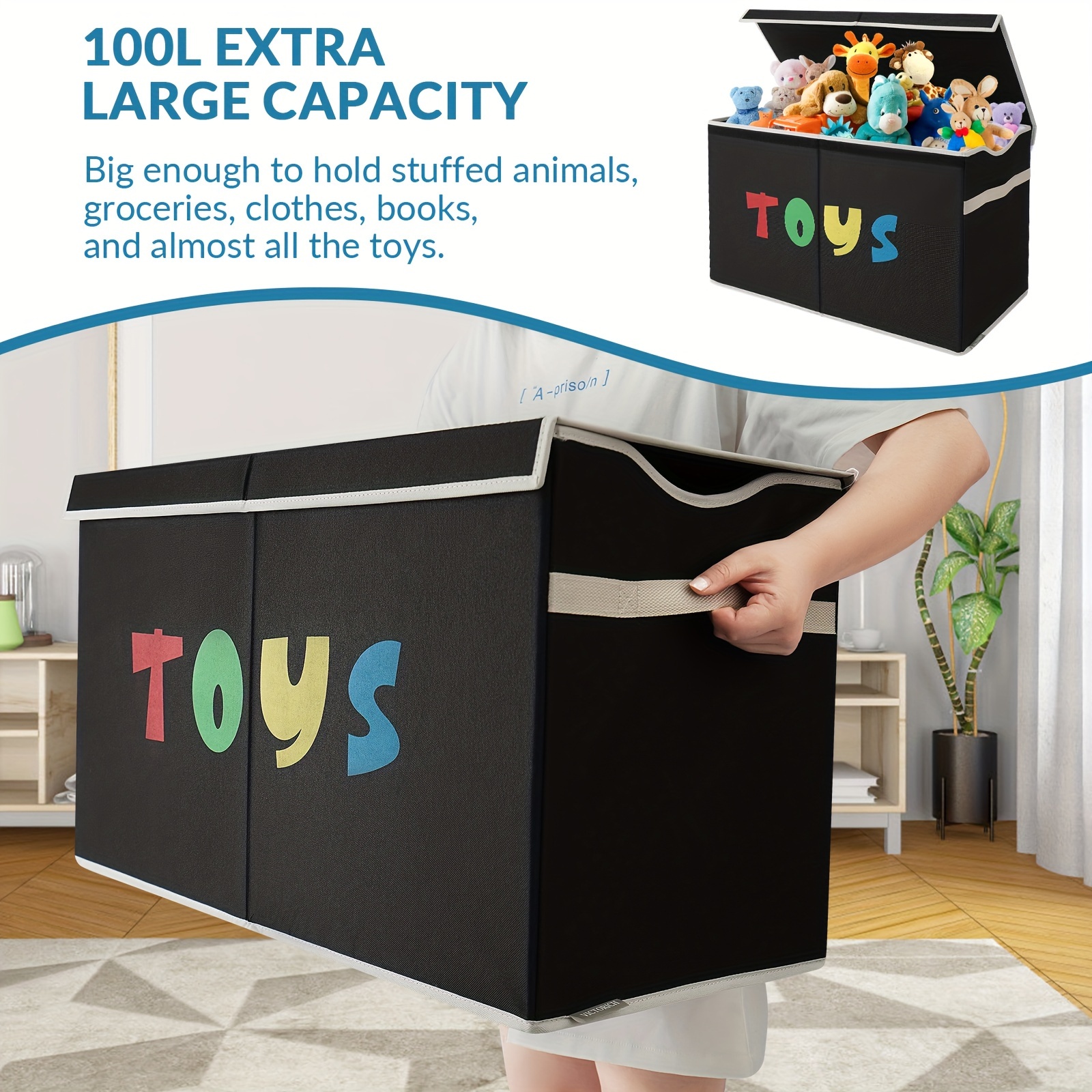 

120l Extra Large Toy Box Chest With Lid, Collapsible Sturdy Toy Storage Organizer Boxes Bins Baskets For Kids, Boys, Girls, Nursery, Playroom