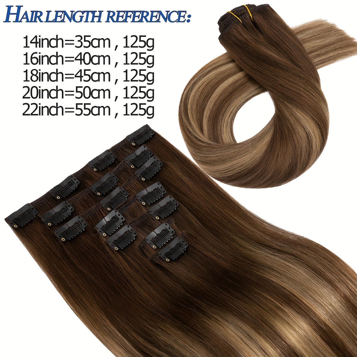 luxurious 7pcs clip in hair extensions set soft silky straight remy human hair in brown black 125g each 16 clips per pack 14 22 lengths