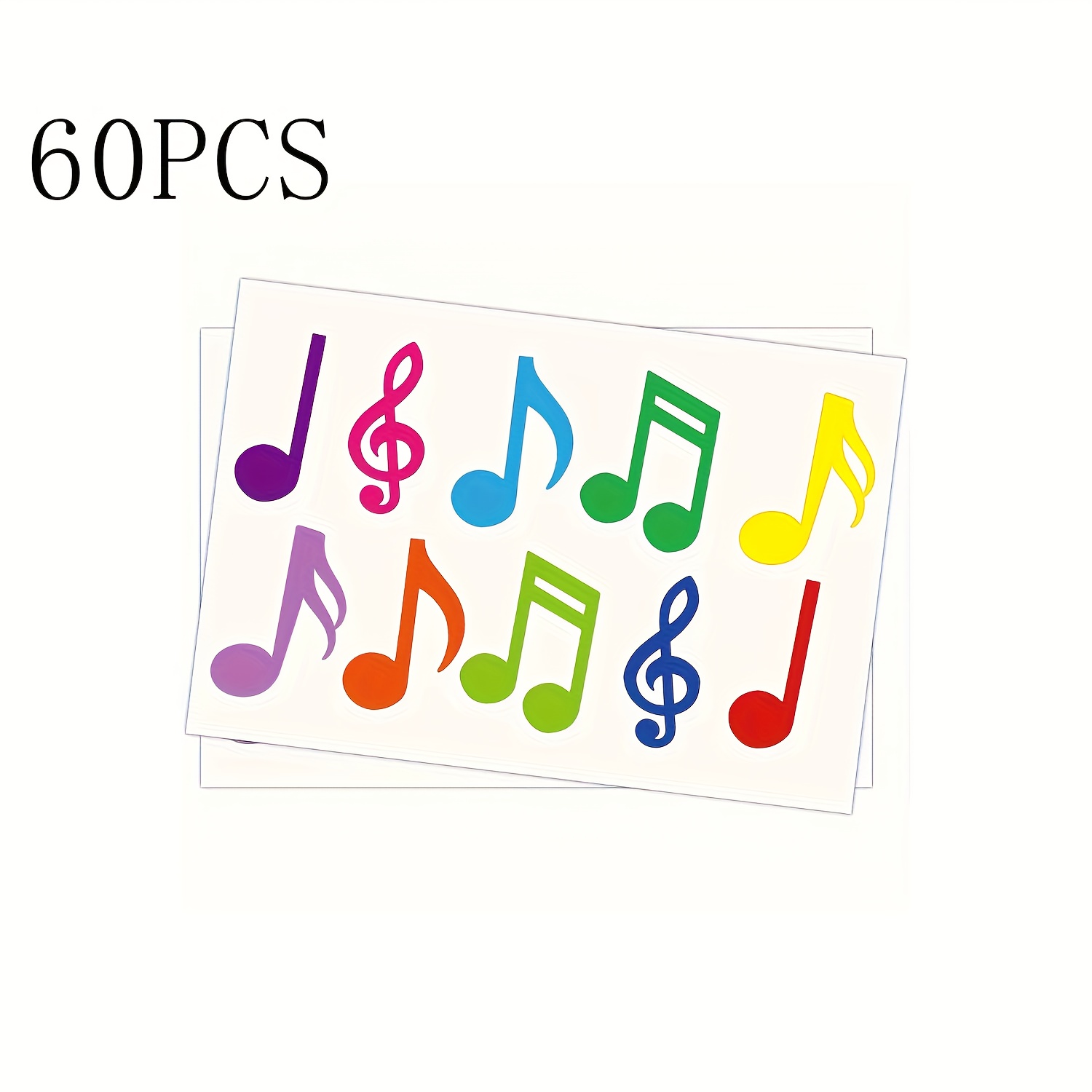 TEMU 60pcs Music Notes Wall Decals - 2x3 Inch Colorful Musical Notes Stickers With Treble Clef, & Eighth Notes For Scrapbooking, Party Decorations,