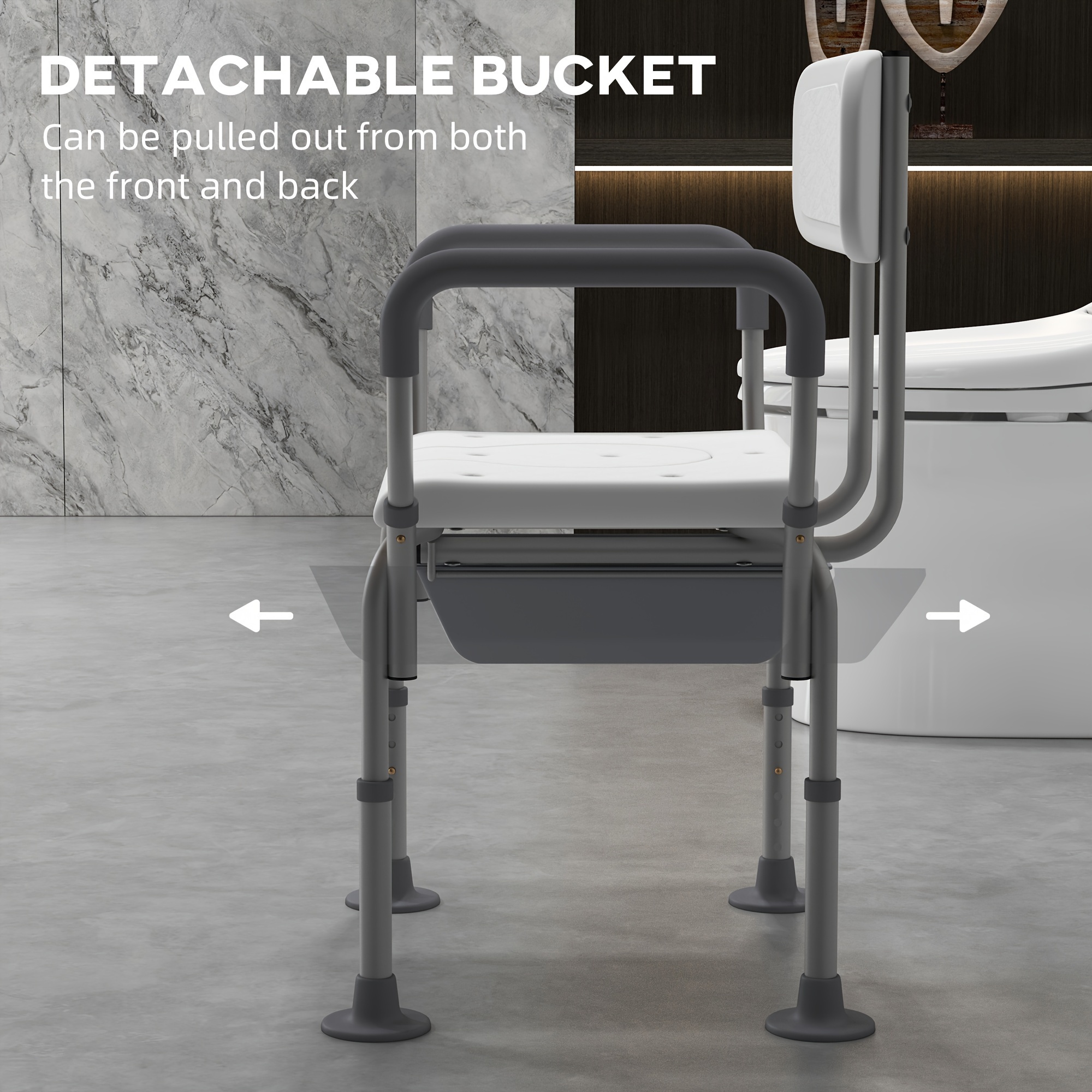 3-in-1 Shower Chair With Back And Arms, Height Adjustable Bedside ...