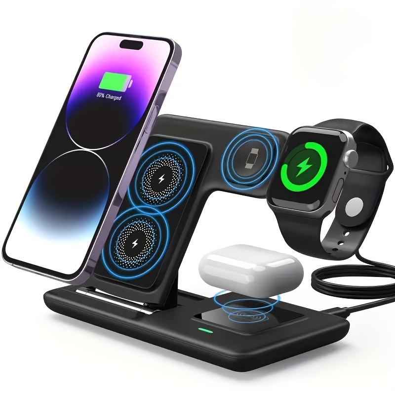 TEMU 3-in-1 Wireless Charging Station - 15w Fast Charger Stand With Qc3.0 Adapter - Suitable For Iphone 15 14 13 12 11 X 8 Pro Max/pro/mini/plus,