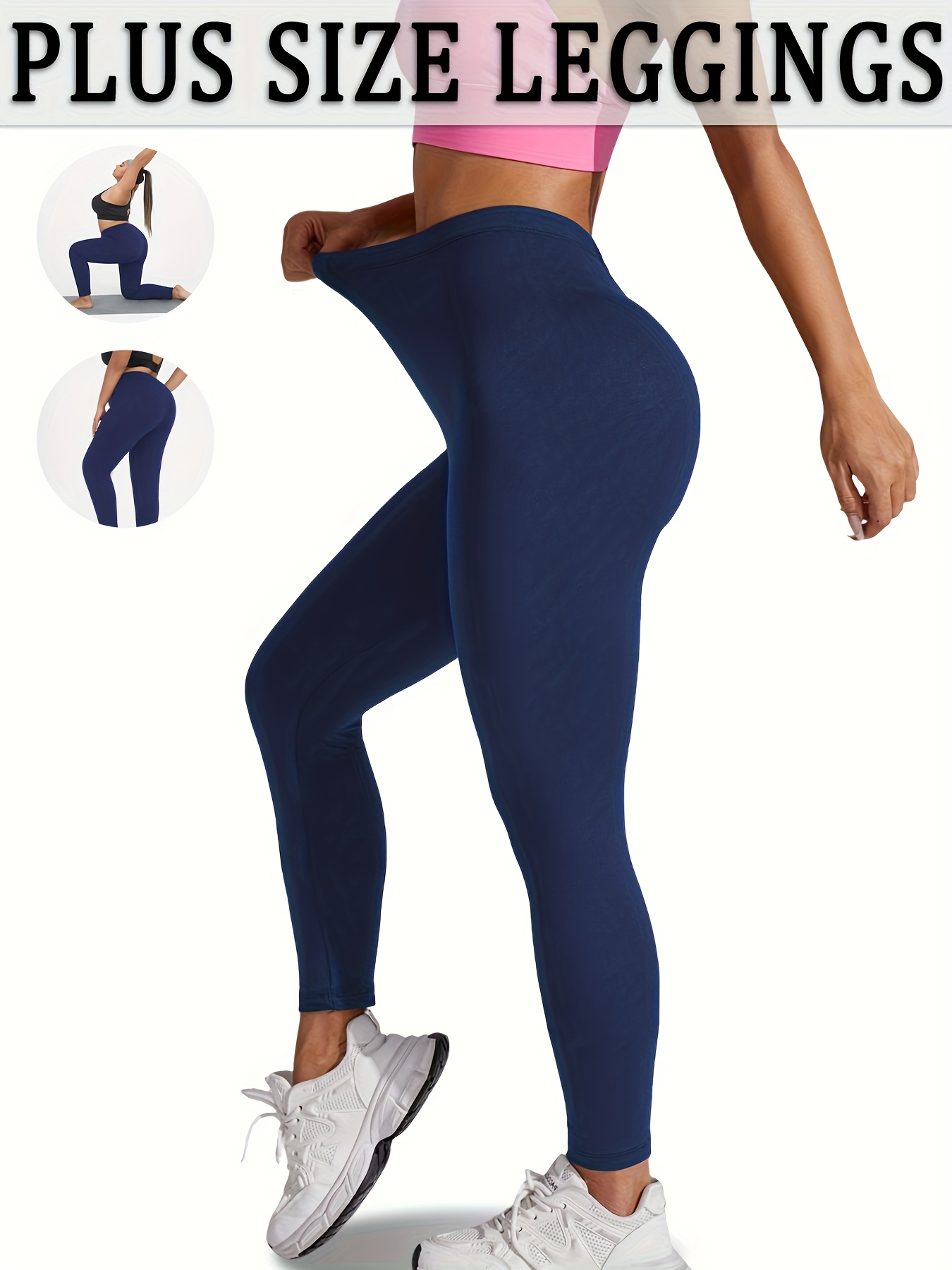 High-Waisted Plus Size Plain Women's Athletic Leggings, Stretchy, Super Soft, Non-See Through Fabric, For Running And Yoga Suitable Spring/Autumn