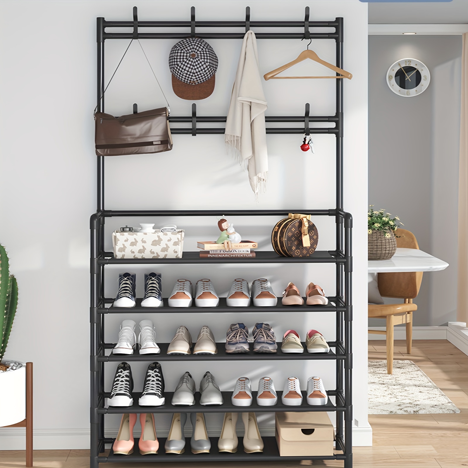 

1pc , Foyer Shoe , Metal , Free Standing , 4/5 Shelves And 8 Double , , Bathroom, Hallway Shoe Organizer