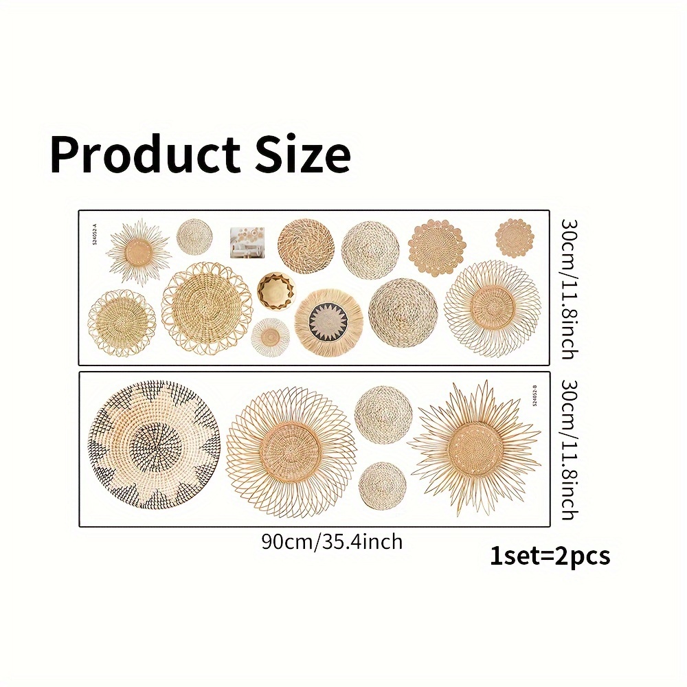 Image of 1 Set Of 2 Wall Decals, Creative Nordic Woven Round Pattern Wall Stickers, Waterproof Self-adhesive Removable Pvc Decals For Living Room, Bedroom, Bathroom Home Decoration