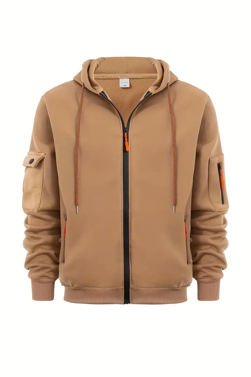 2024 new cross border autumn winter mens hoodie hoodie zipper arm pocket cardigan mens sports casual coat details 0