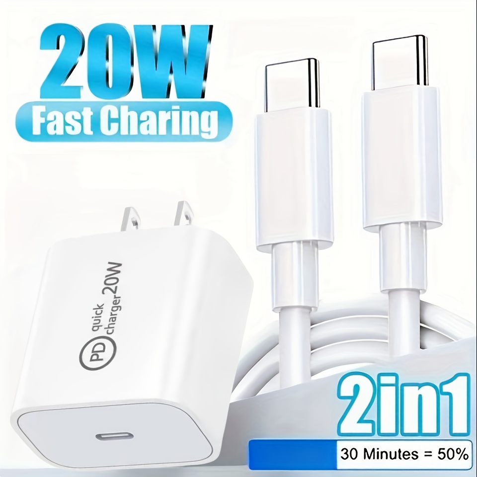 

Pd20w Fast Charging Usb-c/type-c Wall Charger/power Adapter + Usb-c-c , Suitable For Iphone16/15/pro/samsung/android/et