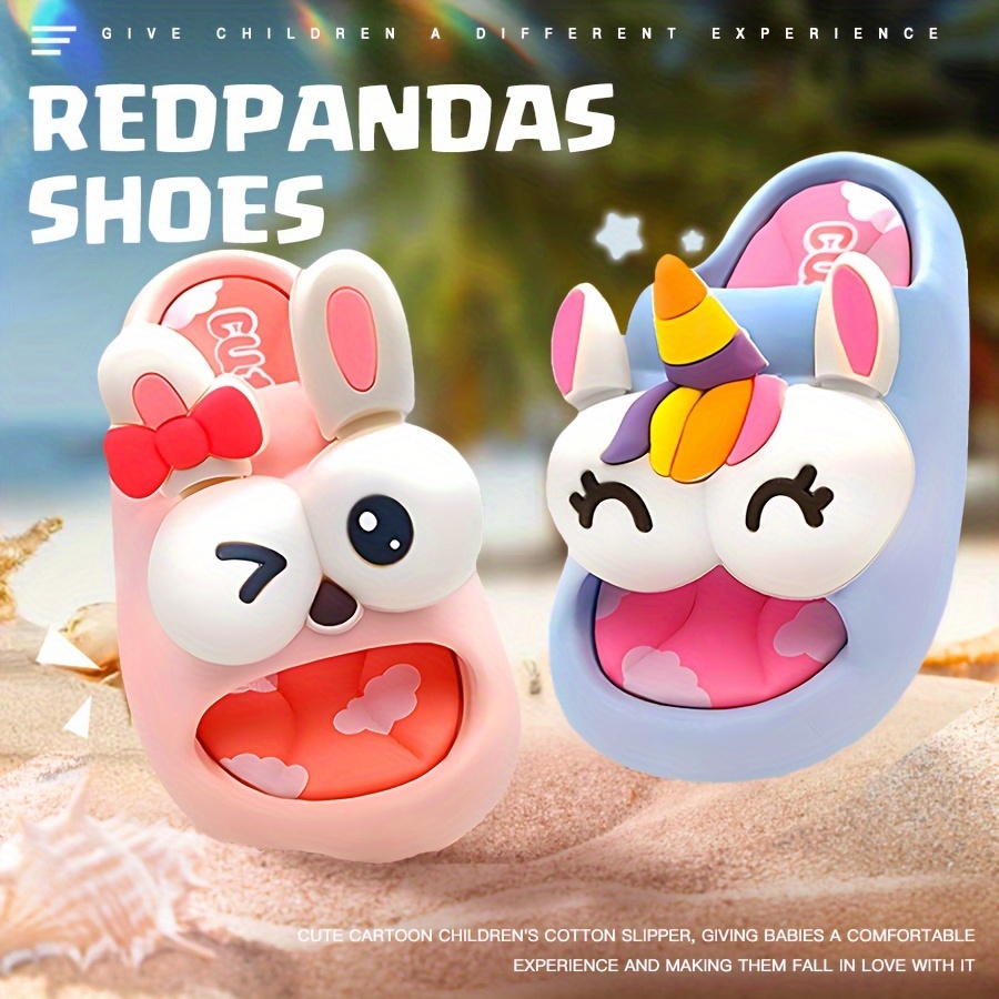 

Casual Cute Cartoon Open Toe Slippers For Girls, Non Slip Lightweight Slippers For Indoor Shower Pool, All Seasons