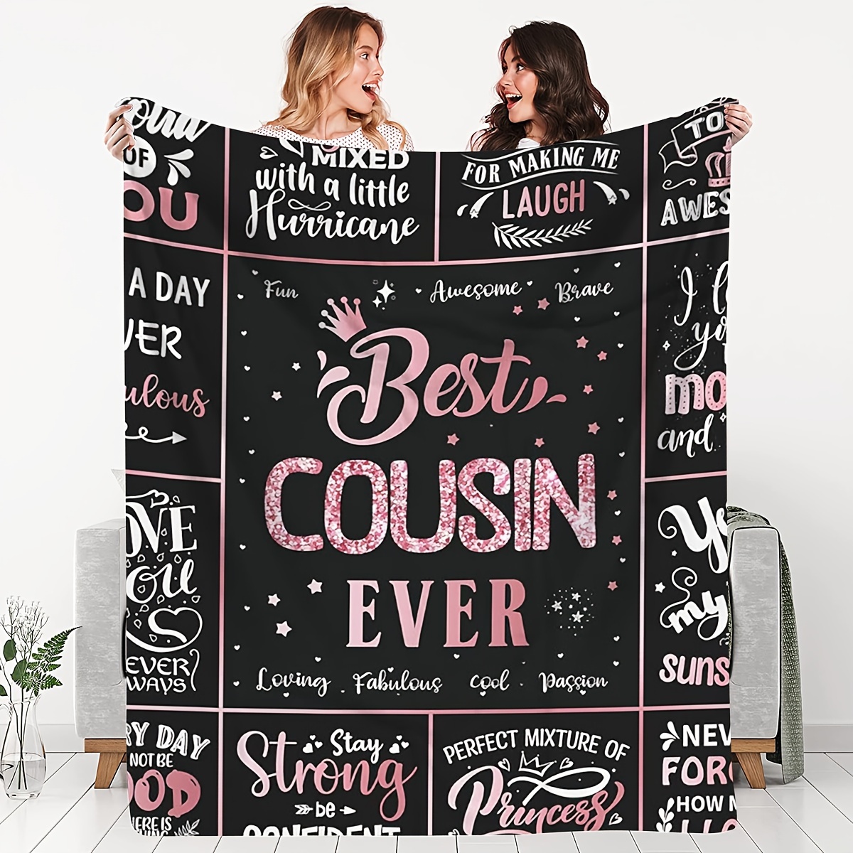 

1pc Best Cousin Ever Soft Fleece Blanket, Cozy Plush Flannel Throw, Inspirational Quotes, Perfect Gift For Cousins, College Style Design, Home Decor