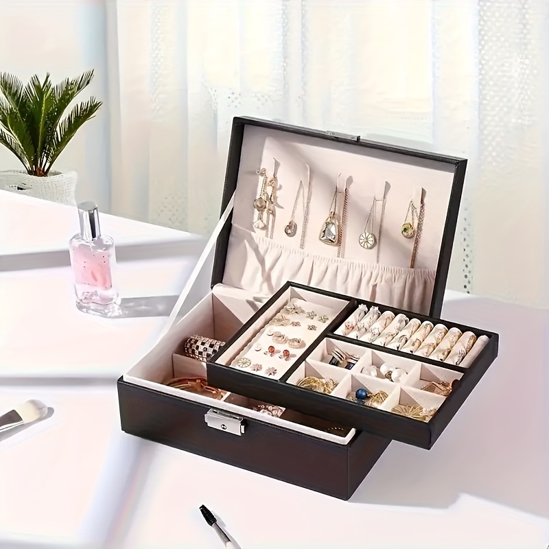 Organizador de Joyería en Cuero Sintético con Cerradura y Cajón Forrado Suave - Caja Grande para Organizar Joyas, Regalo Ideal para Damas y Chicas