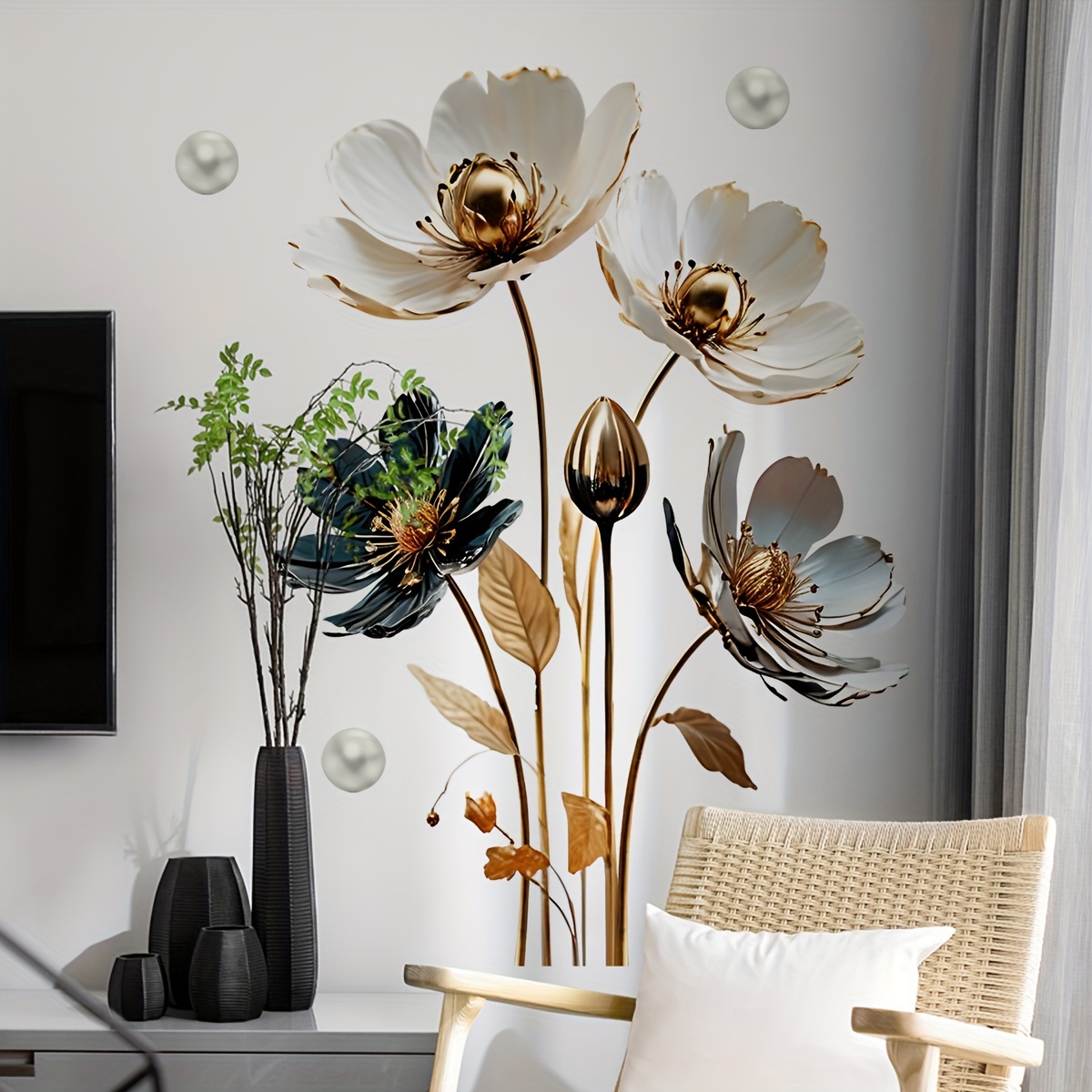 

Chic Poppy Flower Wall Decals - 1pc, For Bedroom, Living Room & Entryway Decor