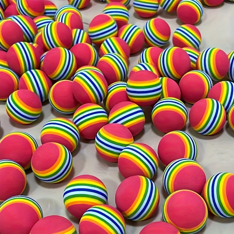 

10pcs Vibrant Rainbow Striped Foam Balls - Plastic, Pattern, Ideal For All Breeds, Play & Exercise