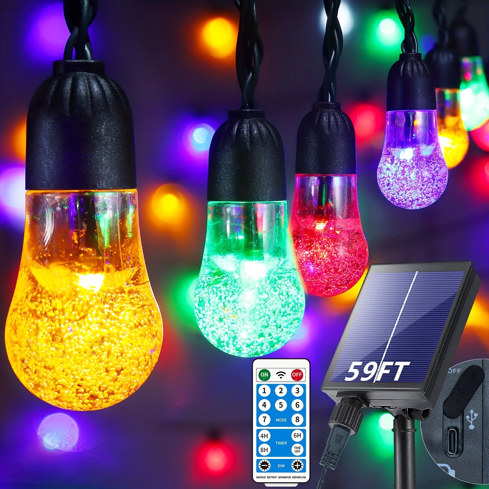 

Guirlandes lumineuses solaires multicolores pour jardin, 59Ft 50LED boules de cristal colorées solaires d'extérieur 8 télécommande pour jardin, terrasse, cour, maison, mariage, Noël, fête