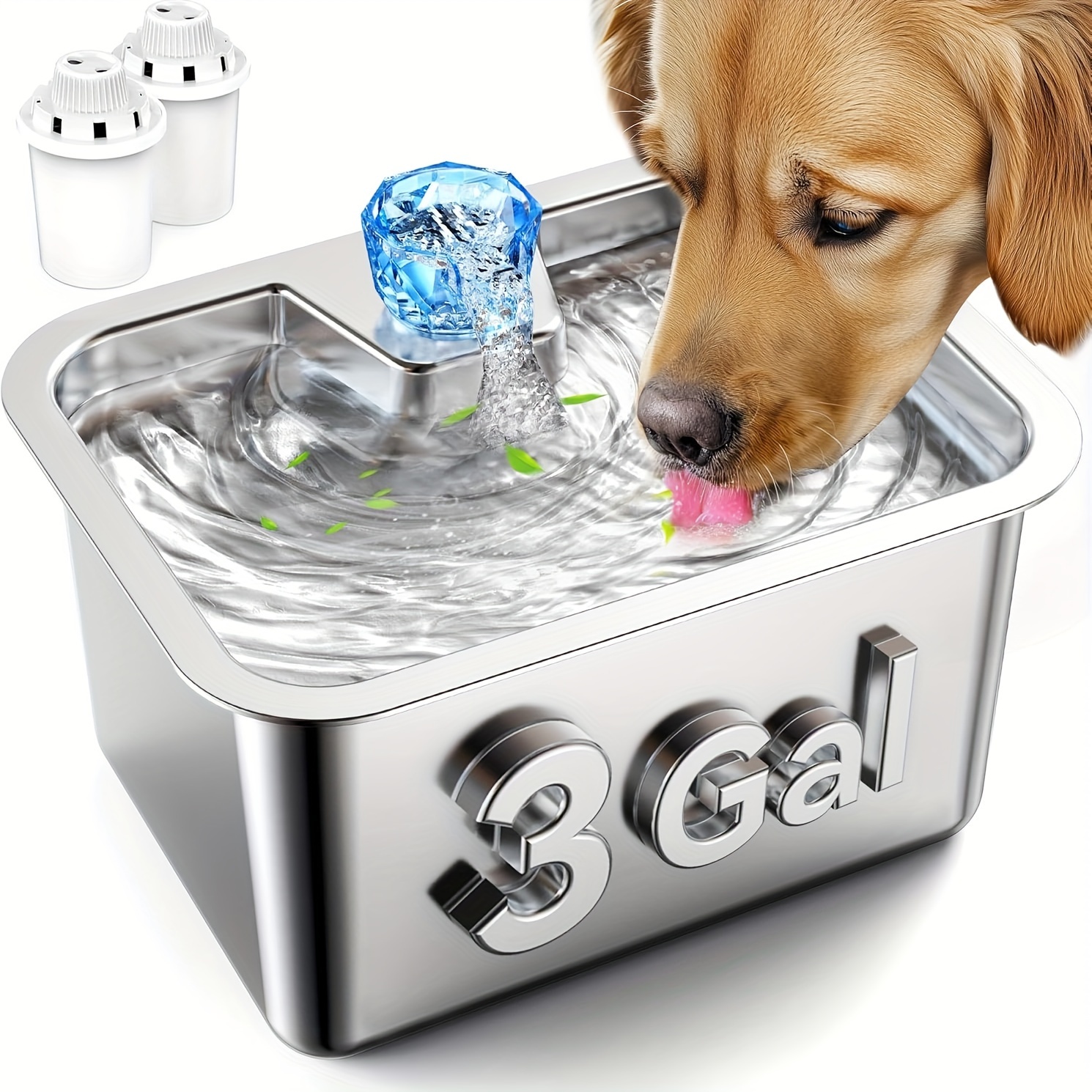 

D2341-11l/371 Oz Large Dog Water Dispenser, Suitable For Large Pet Dogs And Cats, 3 Gallon Xl Stainless Water Bowl Water Dispenser, Vertical Filter, Water Pump, Cat Fountain