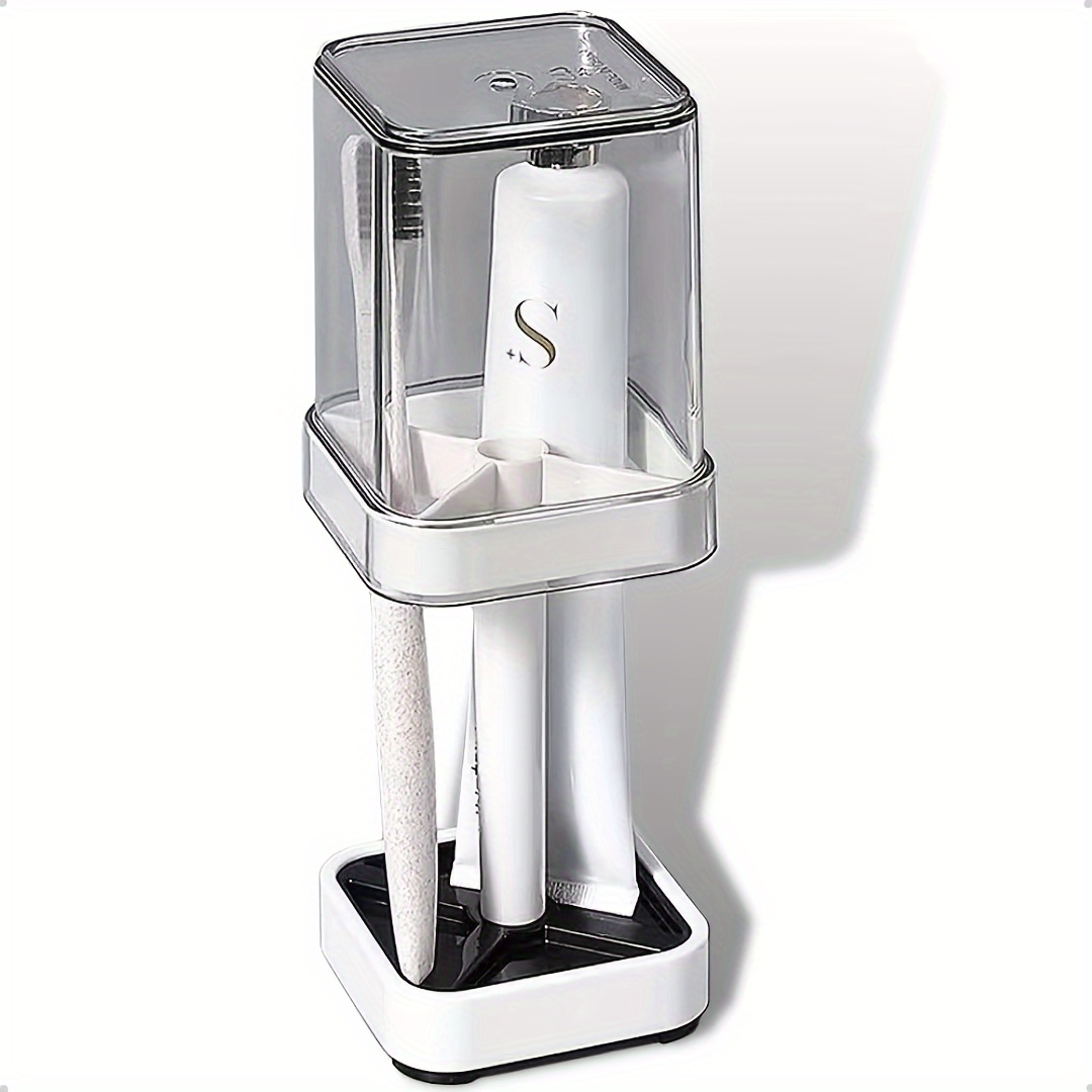 TEMU 1pc Modern Upgraded Toothbrush Holder Set With Mouthwash Cup - Wall Mounted Couple Organizer, Space Saving Design, Ideal For Bathroom