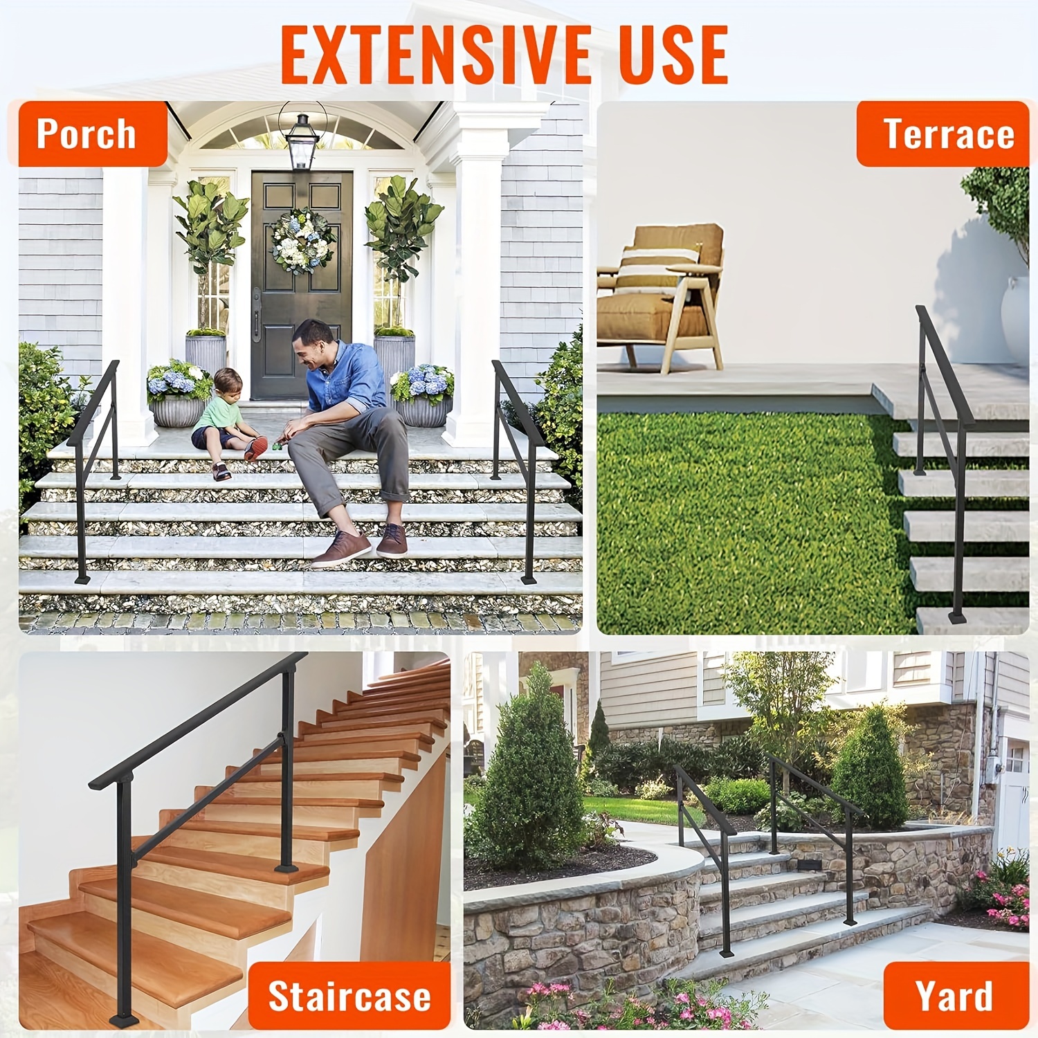 

Stair Handrails, Outdoor Stair Handrails, Suitable For 2-5 Level Aluminum Alloy Handrails, Outdoor Stair Handrails, Concrete Step Handrails And Installation Kits, Black Outdoor Step Handrails