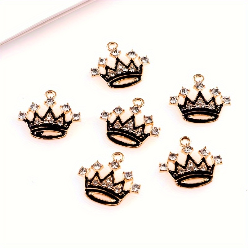 

5pcs Elegant Crown Charms For - Alloy Enamel Pendants With Accents, Handmade Earrings, Bracelets & Necklaces