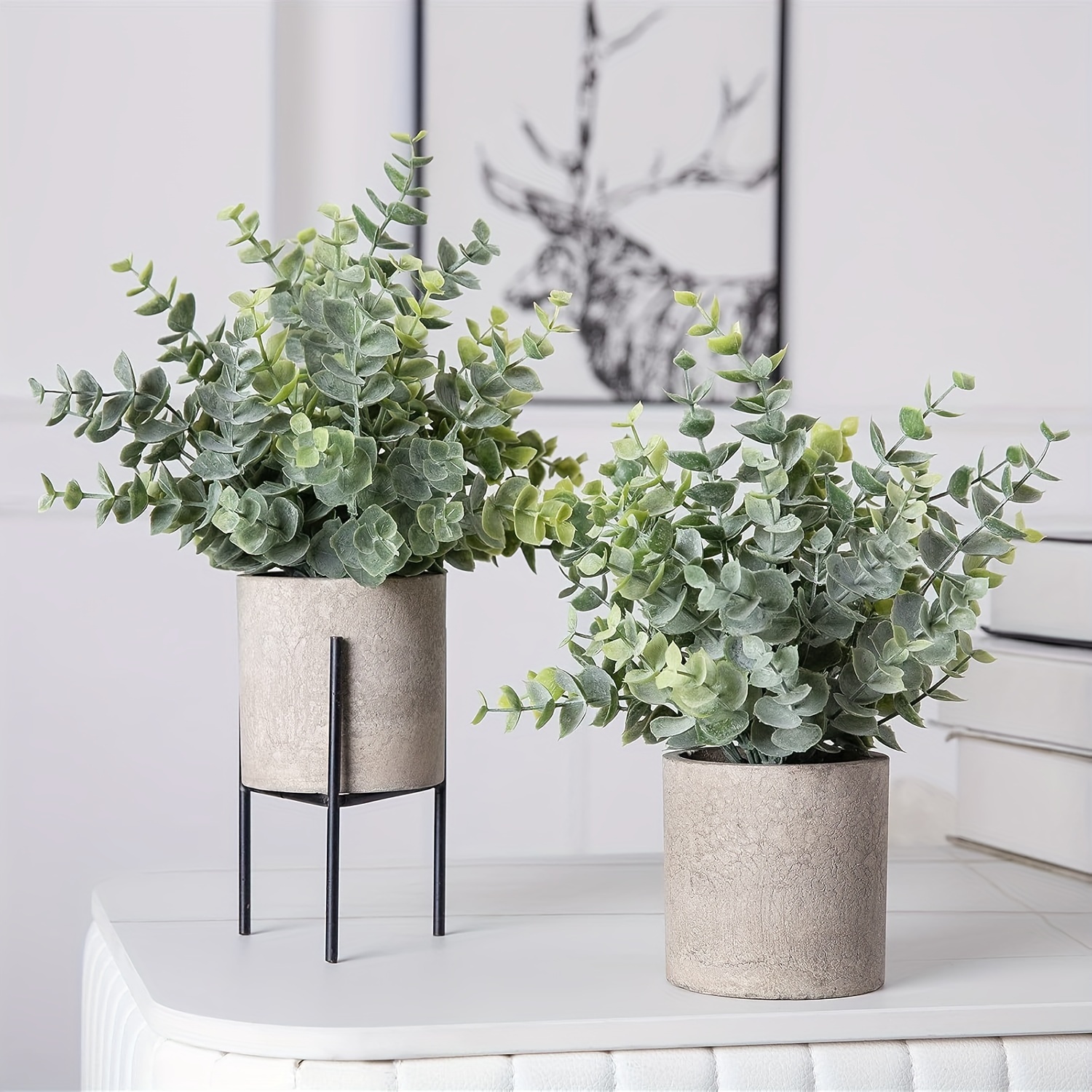 

2pcs Artificial Eucalyptus Potted Plants Small Fake Plants In Pots Faux Eucalyptus Potted Plant Set For Home Shelf Decoration Office Table Desktop Decoration