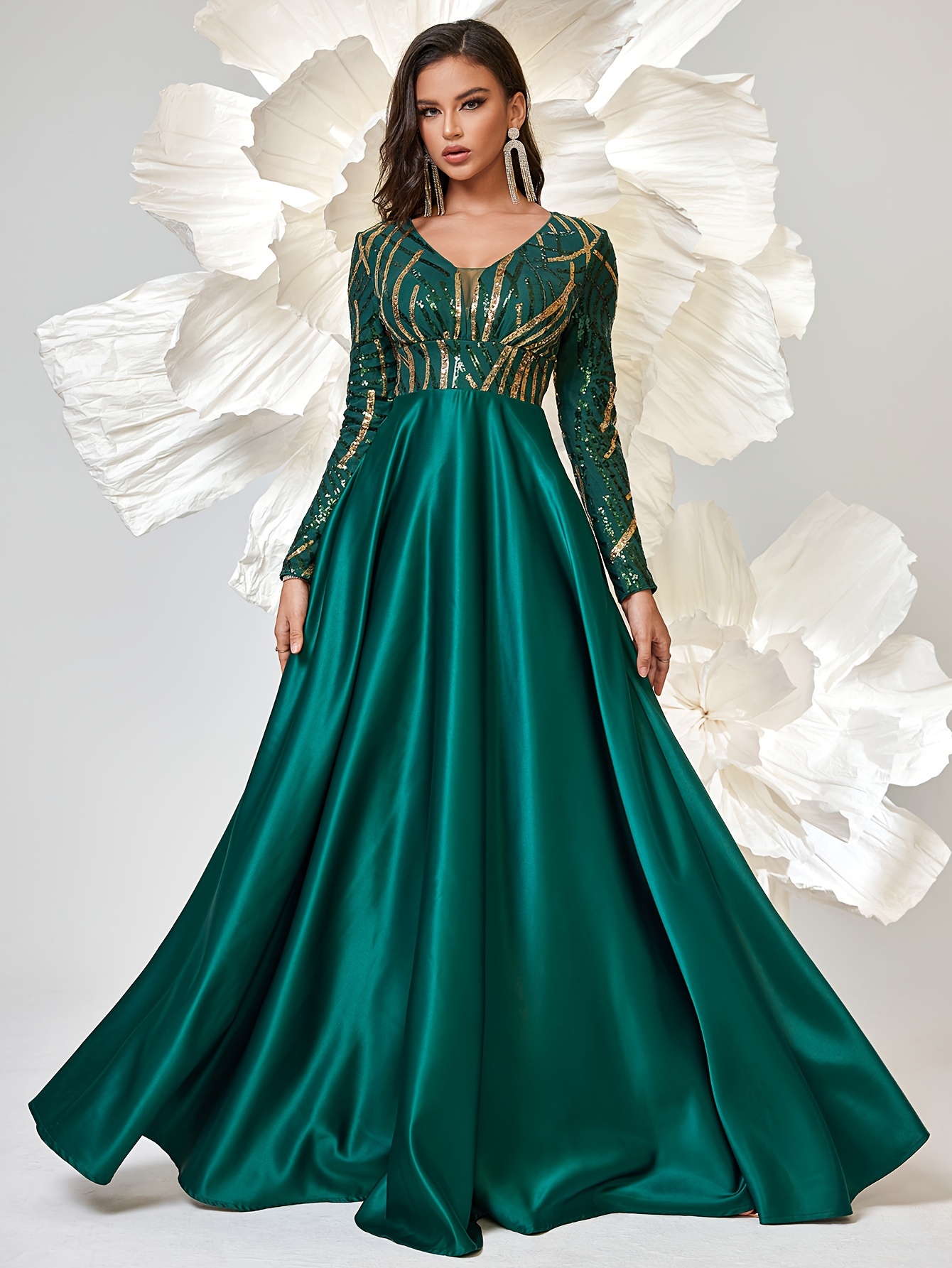 open lace back dress Satin Wedding Ball Gown Dress with Velvet Long Sleeves main image 0