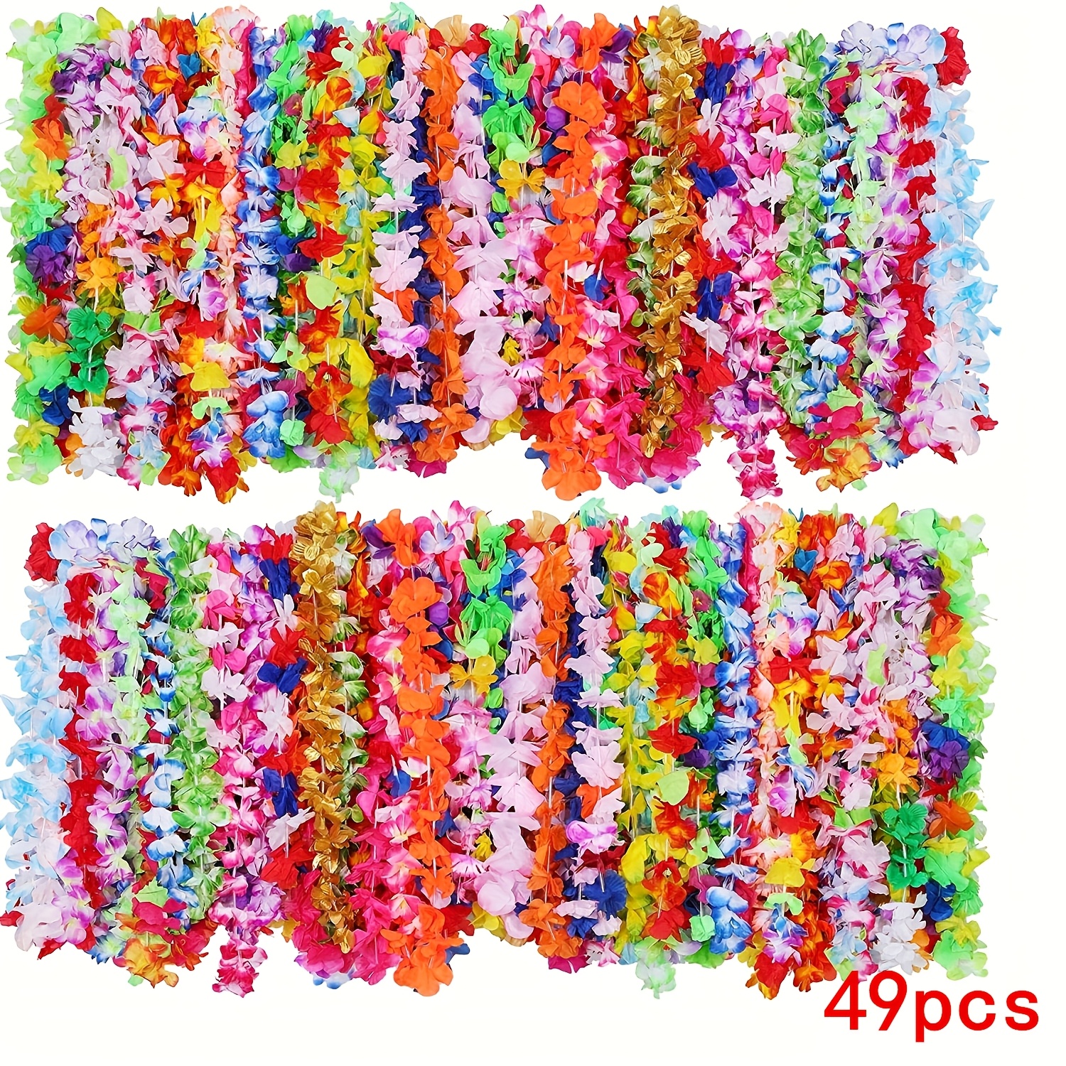 49pcs vibrant   versatile flower necklaces headbands for luau beach parties weddings birthdays durable polyester