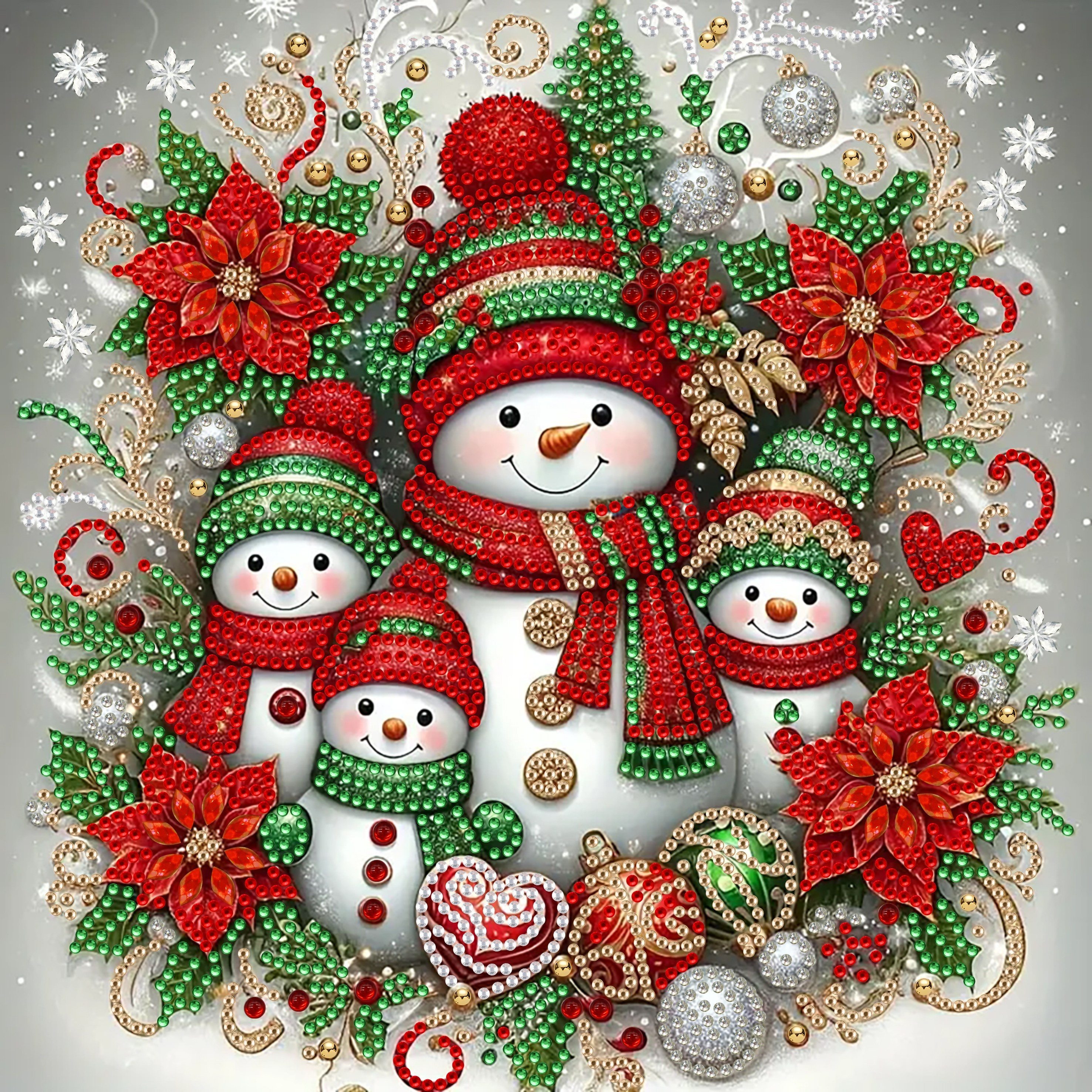 

Holiday Snowman Family Diamond Painting Kit - Theme Canvas With Irregular Diamonds, Diy Craft Set For Home Decor, 30x30cm