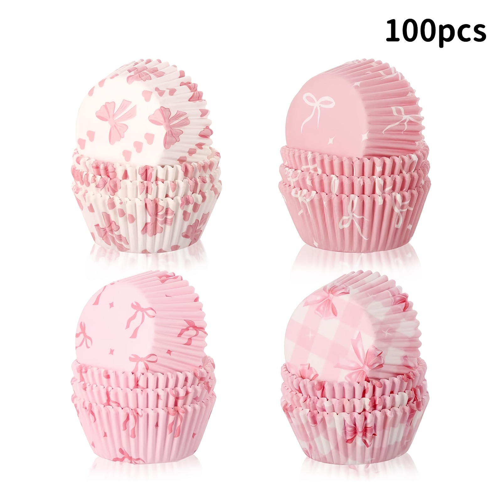 E-shop 100/200/300 Stück ölfeste Muffinförmchen, Schleifen-Druck-Design, Mehrfachpack-Sortiment, antihaftbeschichtetes Backpapier, Standardgröße