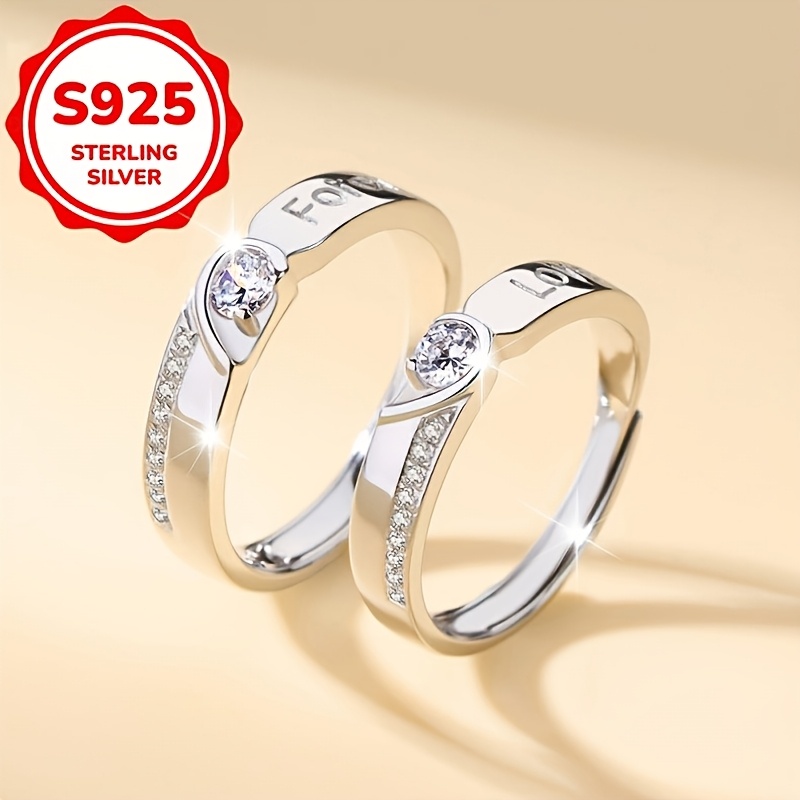 2pcs womens engagement rings s925 pure silver new   couple rings men and women best friend gift party gift suitable for daily   halloween mothers day party banquet autumn   wear