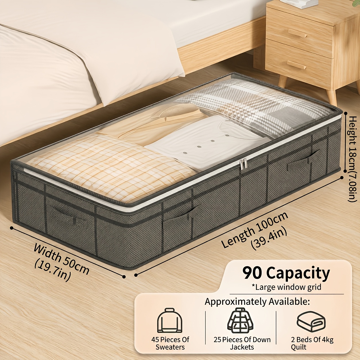 TEMU Extra Large Under-bed Storage Boxes - Thick, Durable Non-woven Material, Dustproof And Moisture-resistant Organizer For Home Use, Space-saving
