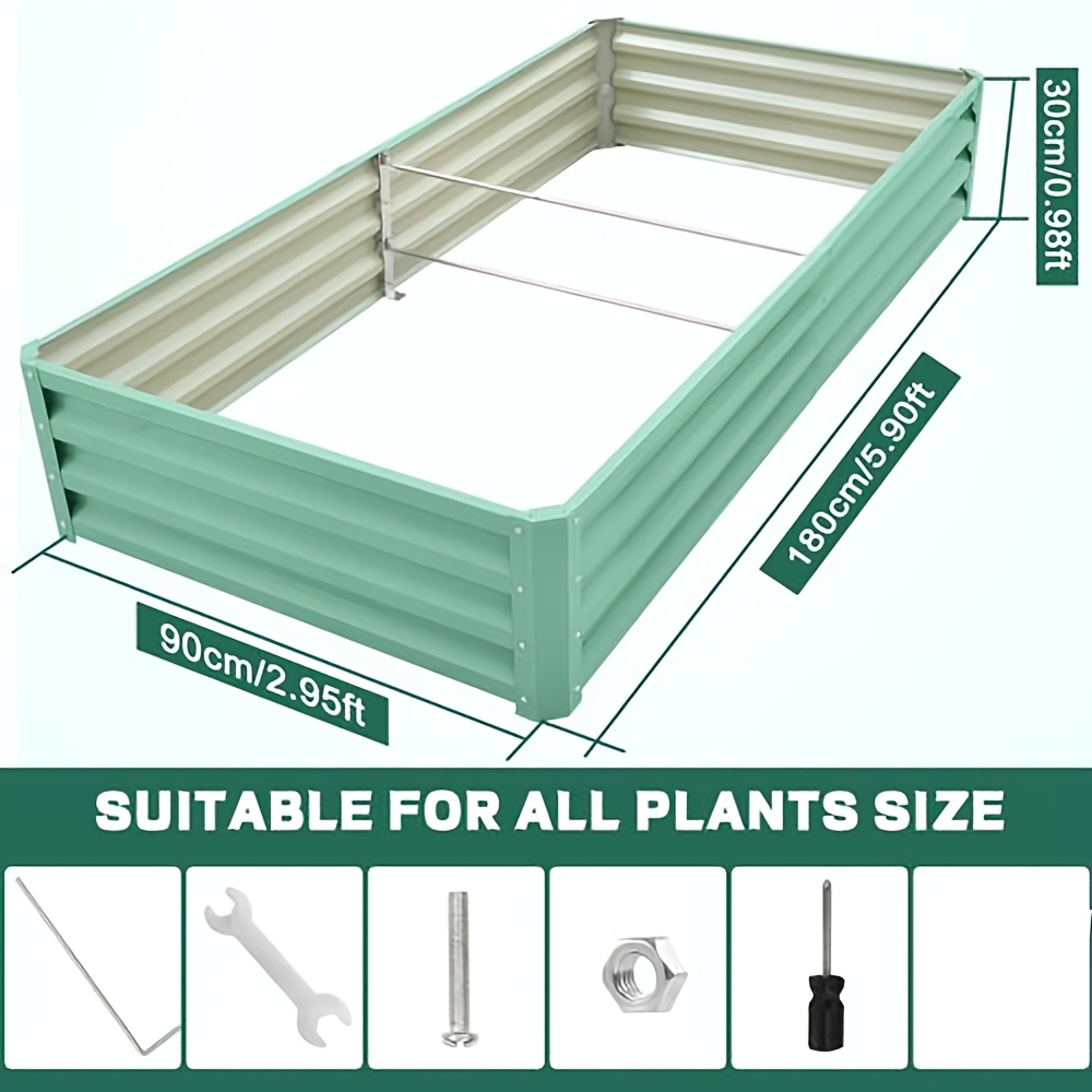 TEMU Galvanized Raised Garden Bed - Rectangular Metal Planter For Vegetables, Flowers & Herbs, Anti-rust & Easy Setup, 180x90x30cm, Silver,