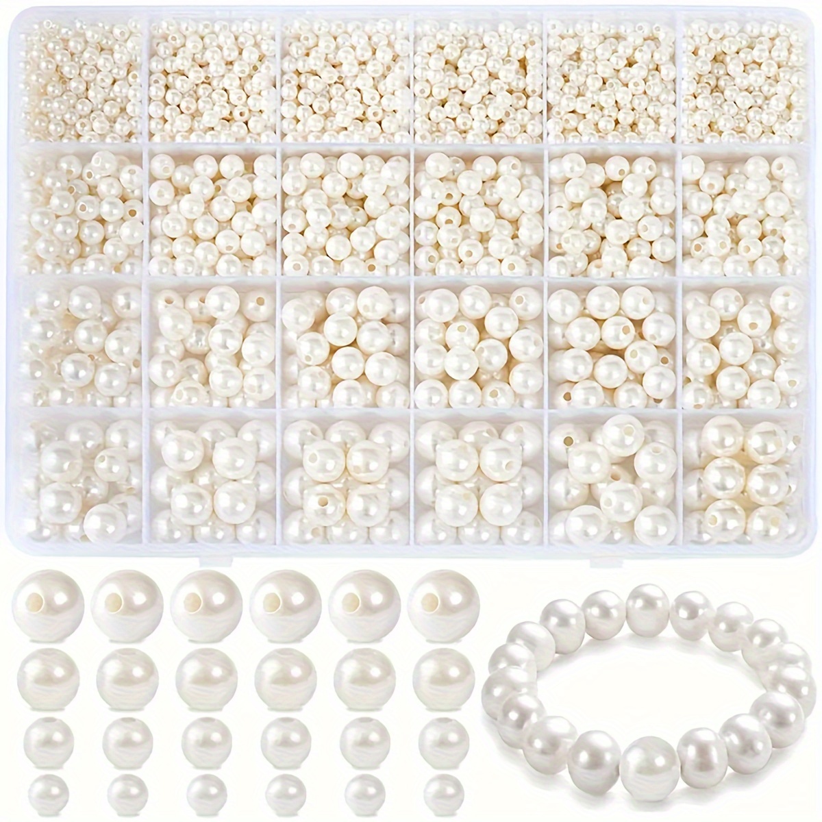 

Elegant 1900-piece White Acrylic Bead Set - Polished Loose Beads In Sizes 4mm, 6mm, 8mm, 10mm For Diy Jewelry Making, Bracelets & Craft Decorations Craft Personalized Gifts That Impress