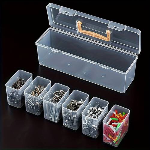 7pcs 6 small boxes and 1 large box tool parts storage box portable transparent tool storage box household screws wrenches hardware accessories classification storage box sorting box portable partition sorting box