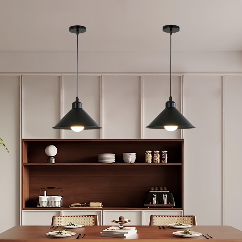 

2pcs Industrial-style Pendant Light, Black, E27 Base, Suitable For Kitchen, Dining Room, Bar, No Bulb Included