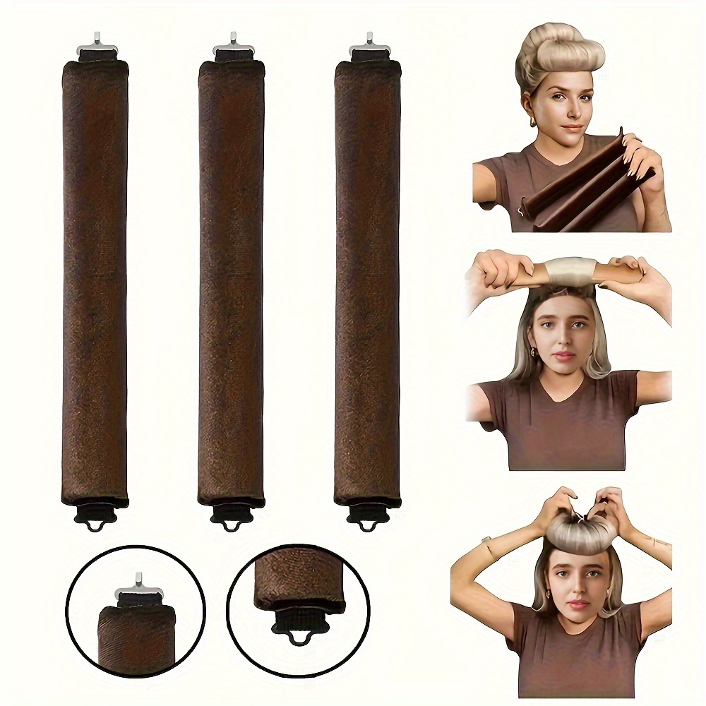 

3pcs Heatless Hair Curlers Set For Women - Soft Flannel Hair Rollers With Flexible Internal Wire - Gentle Overnight Hair Curling Rods For Normal Hair Types - Sleep- Tools With Mental Hook