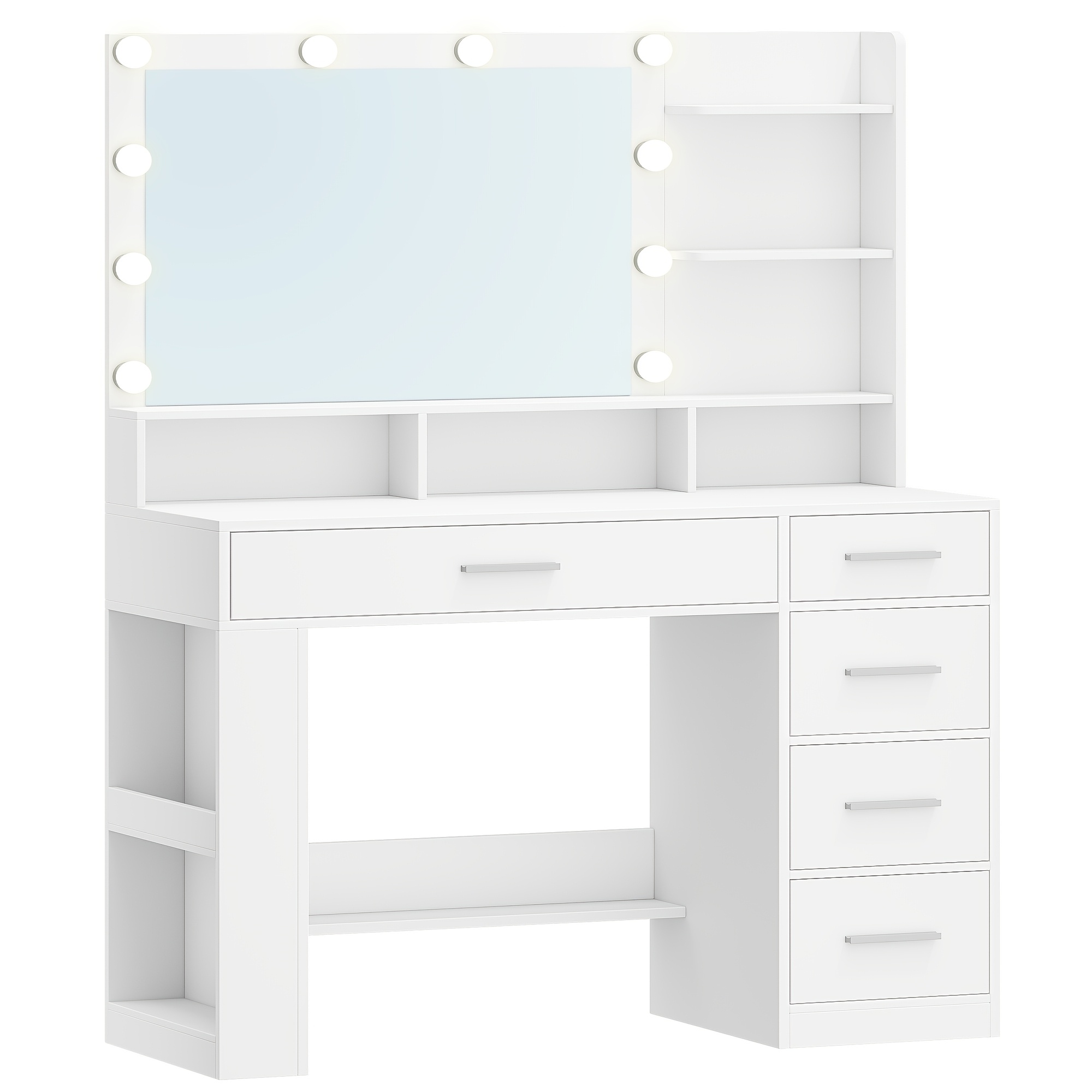 bedroom accessory storage dressing table with large hd mirror dressing table with led light dressing table with 6 open compartments 5 drawers and side open storage bedroom dressing room simple white