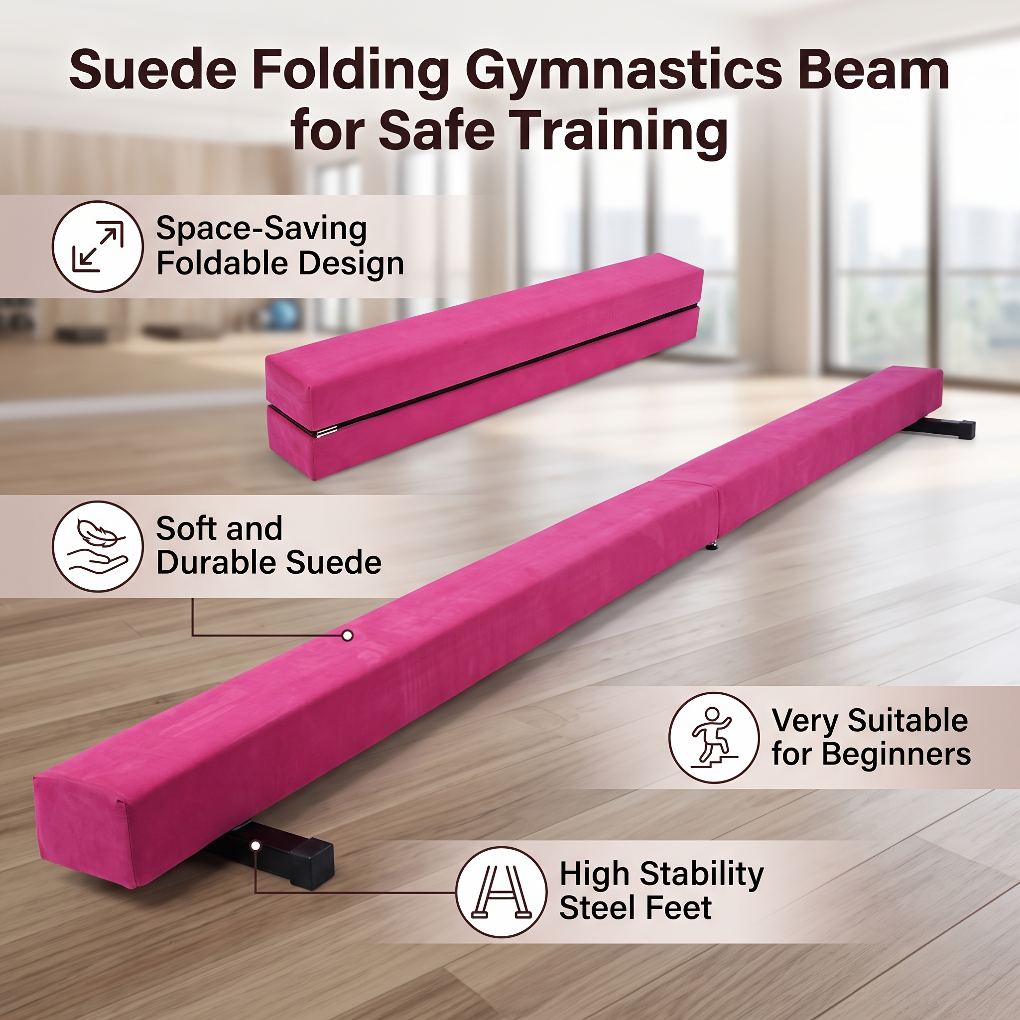 Image of 7ft Foldable Balance Beam, Hard-wearing Anti-slip Balance Trainer, Yoga , Yoga And Gymnastics Training Equipment For Home Indoor Workout