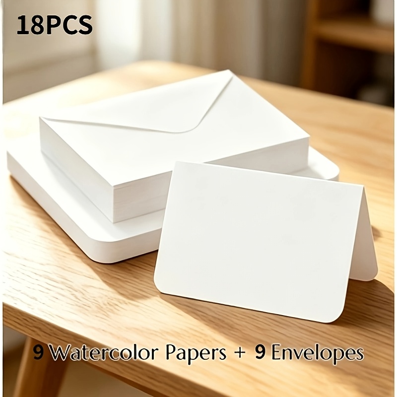 TEMU 8pcs/18pcs Rounded Corner Foldable Watercolor Paper With Envelopes—300gsm High-quality Watercolor Paper Greeting Cards, 20.32x15.24cm Blank