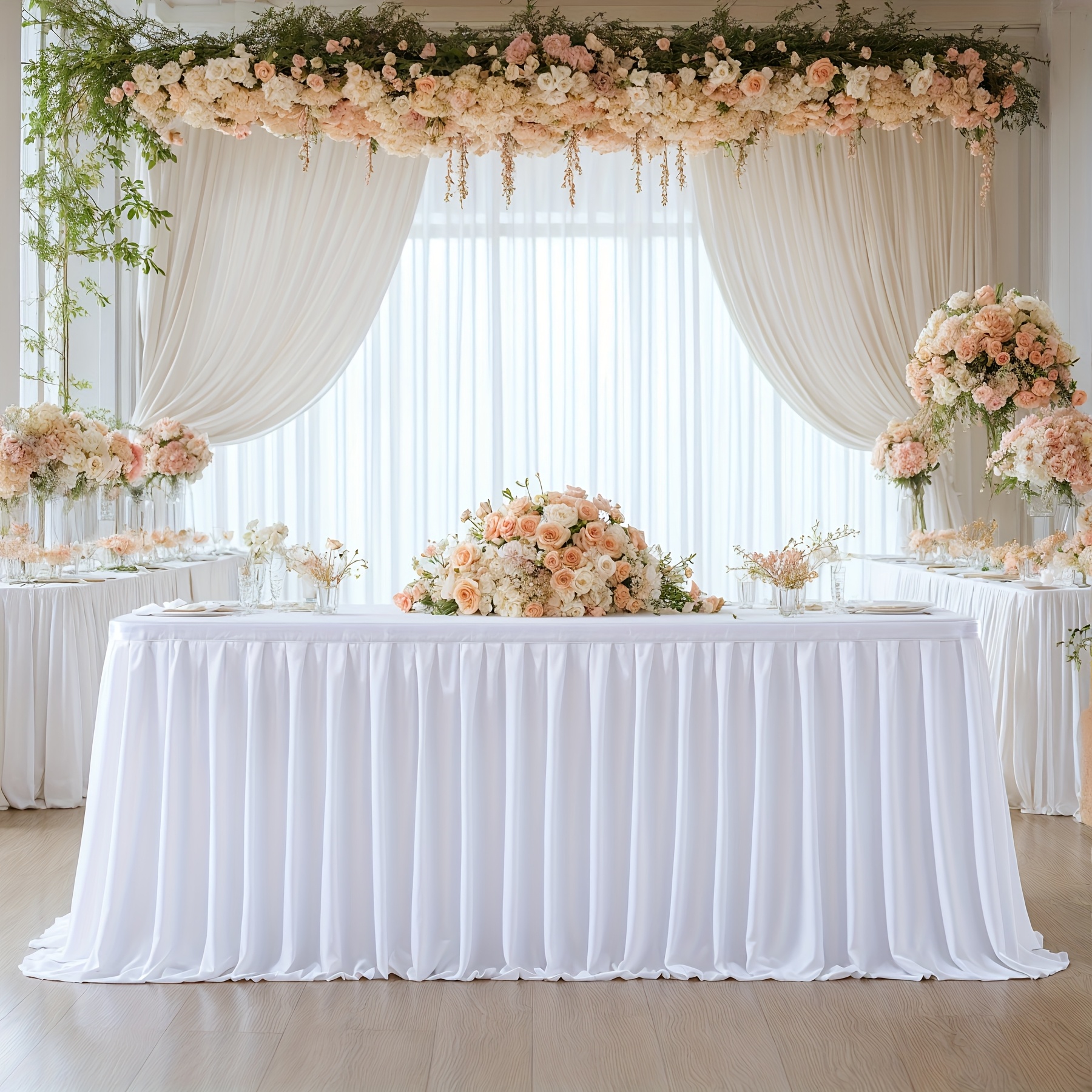 TEMU 1pc Of 6ft Elegant Polyester Spandex Party Table Skirt, Soft And Smooth, Wrinkle-resistant And Durable, Suitable For Weddings, Birthdays,