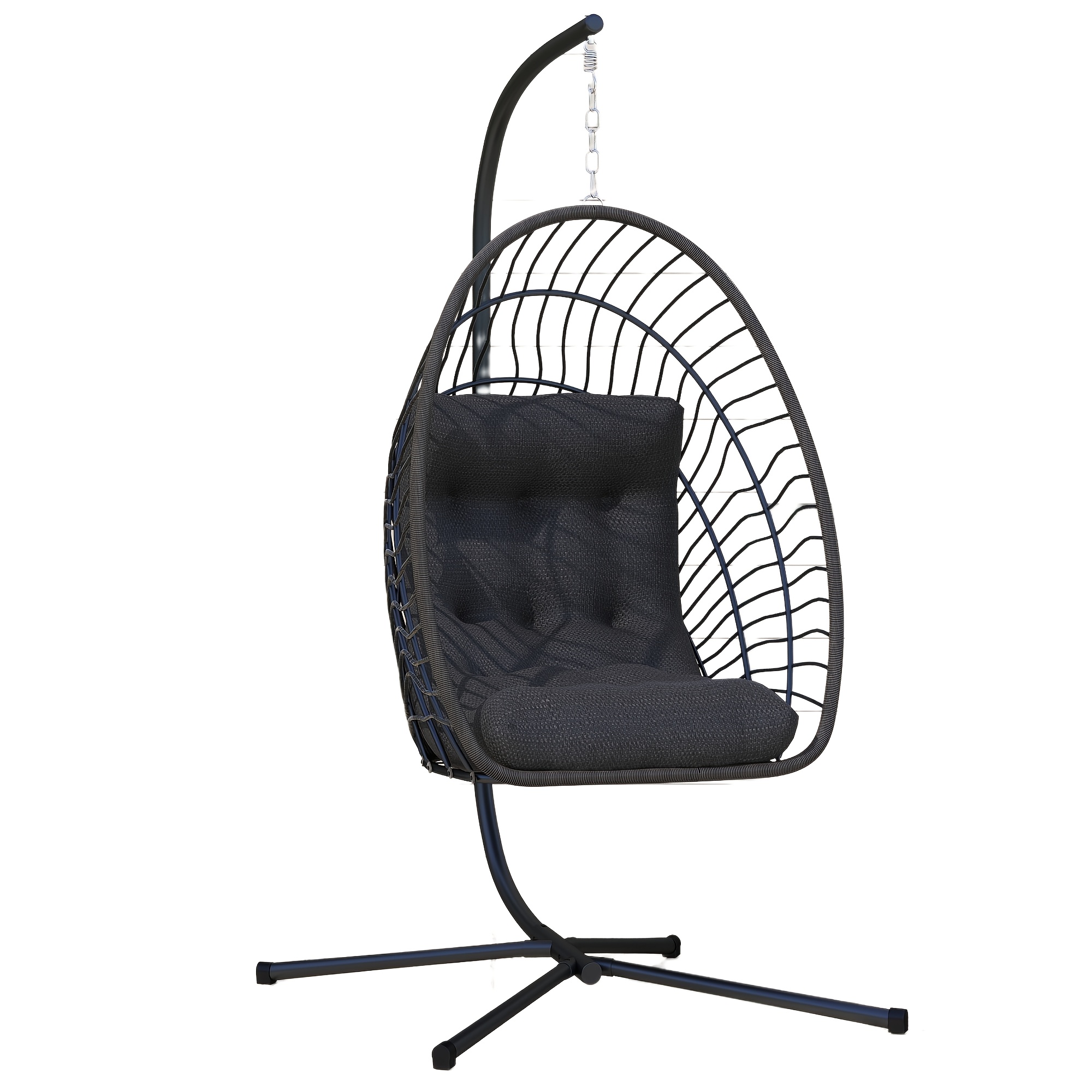 TEMU Hanging Egg Chair With Stand, Foldable Rattan Wicker Hammock Egg Swing Chair For Outdoor, Porch, Patio, Garden, 350lbs Capacity, Grey