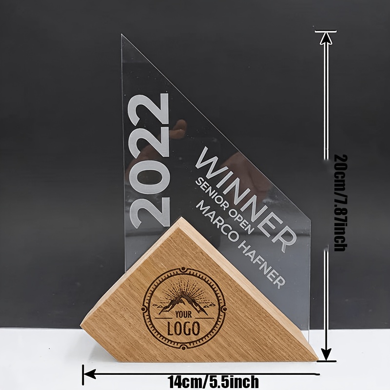 TEMU Personalized Customization Acrylic Trophy With Solid Wood Base, Customizable Text Logo Name And Date Modern Medal, Custom Award Winner