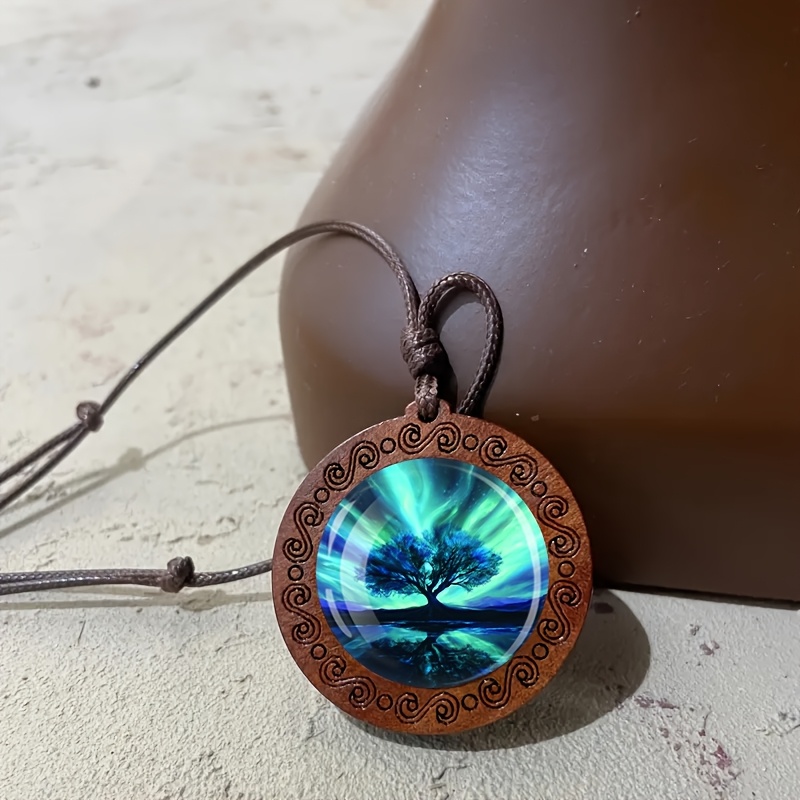 Night Sky Ancient Tree Reflection Wooden Necklace