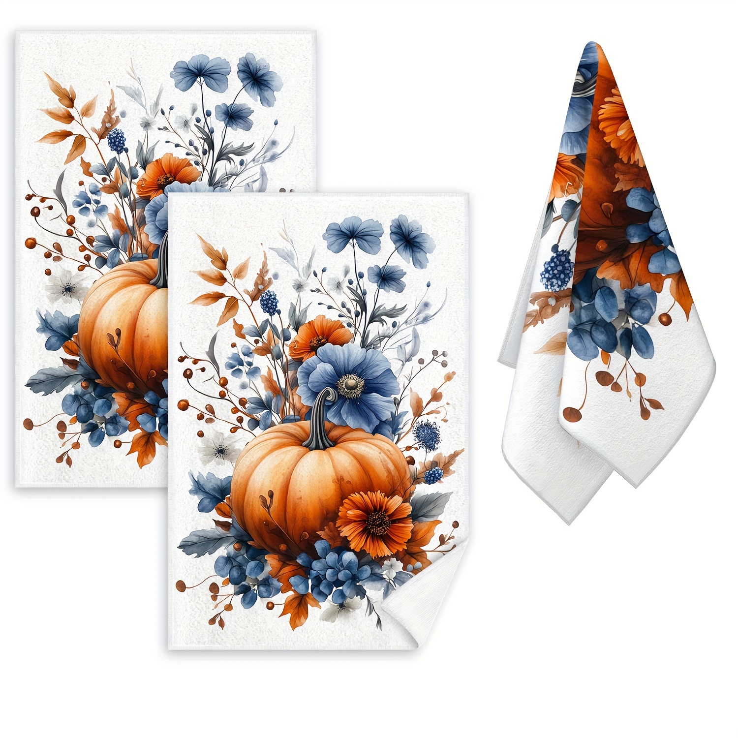 

2-pack Thanksgiving Hand Towels, Contemporary Pumpkin & , Quick-dry Polyester Kitchen Towels, Absorbent Dish Cloths, Soft Knit Fabric, Machine Washable, Rectangular, For Home & Decor