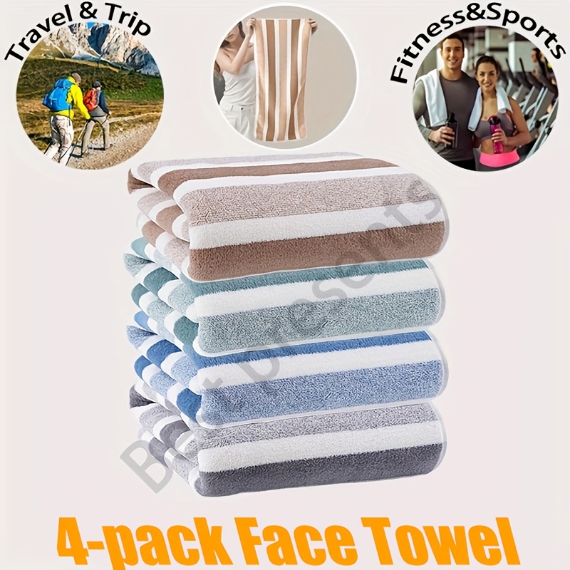 

4pcs Striped Towel Set, Quick-dry, , Skin-friendly, For Daily Use, Fitness & Travel