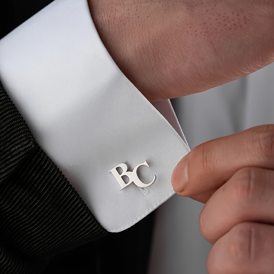 Men's Double Letter Stainless Steel Cufflinks, Personalized Gift