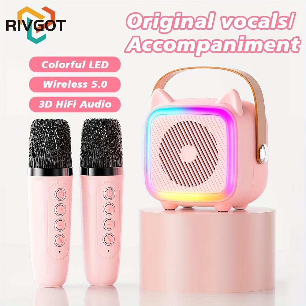   geliştirilmiş karaoke hoparlör, 2 kablosuz mikrofonlu çocuklar için taşınabilir karaoke çalar, paskalya, doğum günü hediyesi ( )