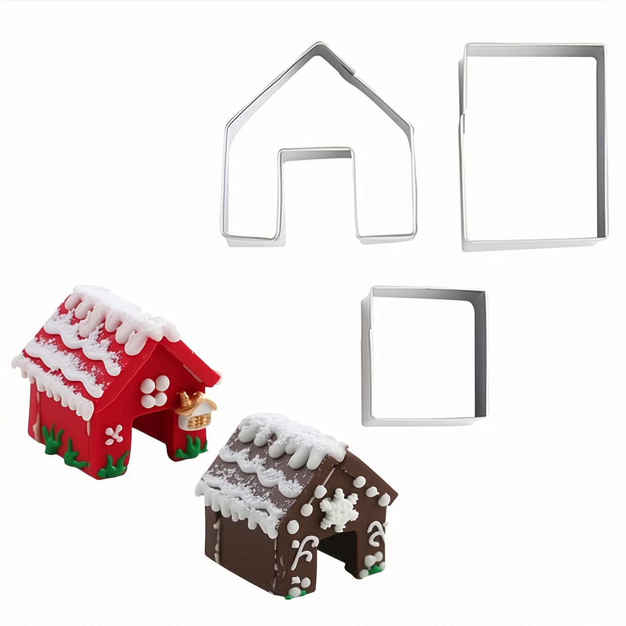 TEMU 3pcs Mini Christmas House, Christmas Theme Cookie Fondant Molds, Stainless Steel Cookie Cutters, Merry Christmas