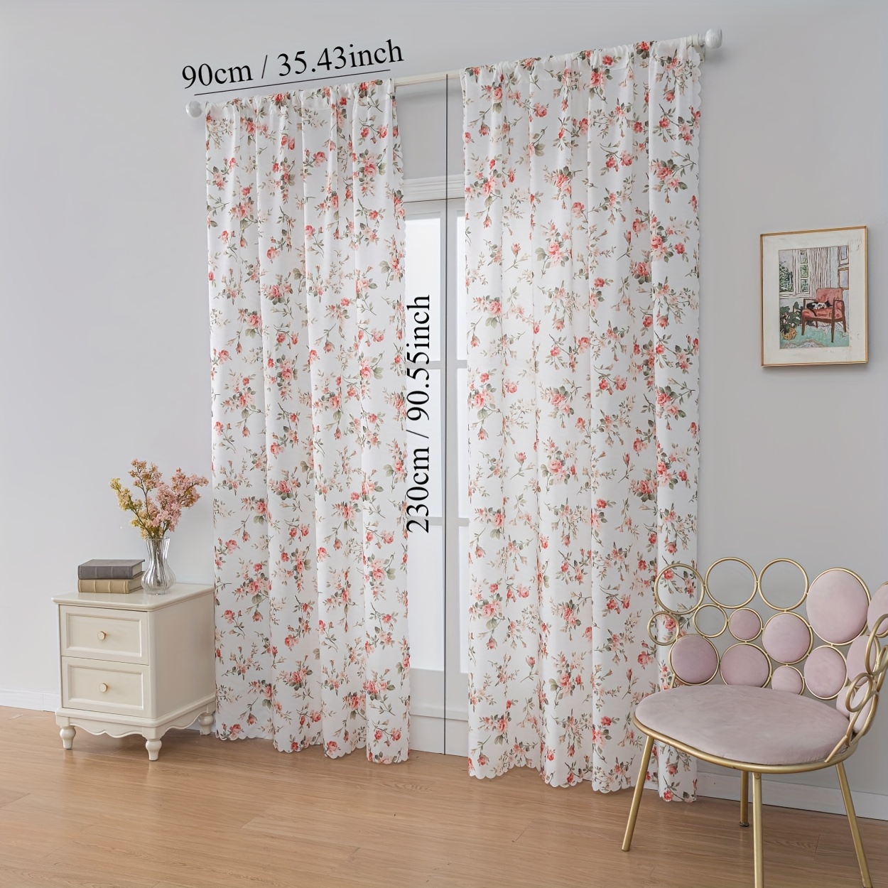 Image of 2pcs Pastoral Style Ink Finished Sand Curtain Finished Curtain Is Suitable For Restaurant, Kitchen, Home Decoration And Simple Installation With Pole.