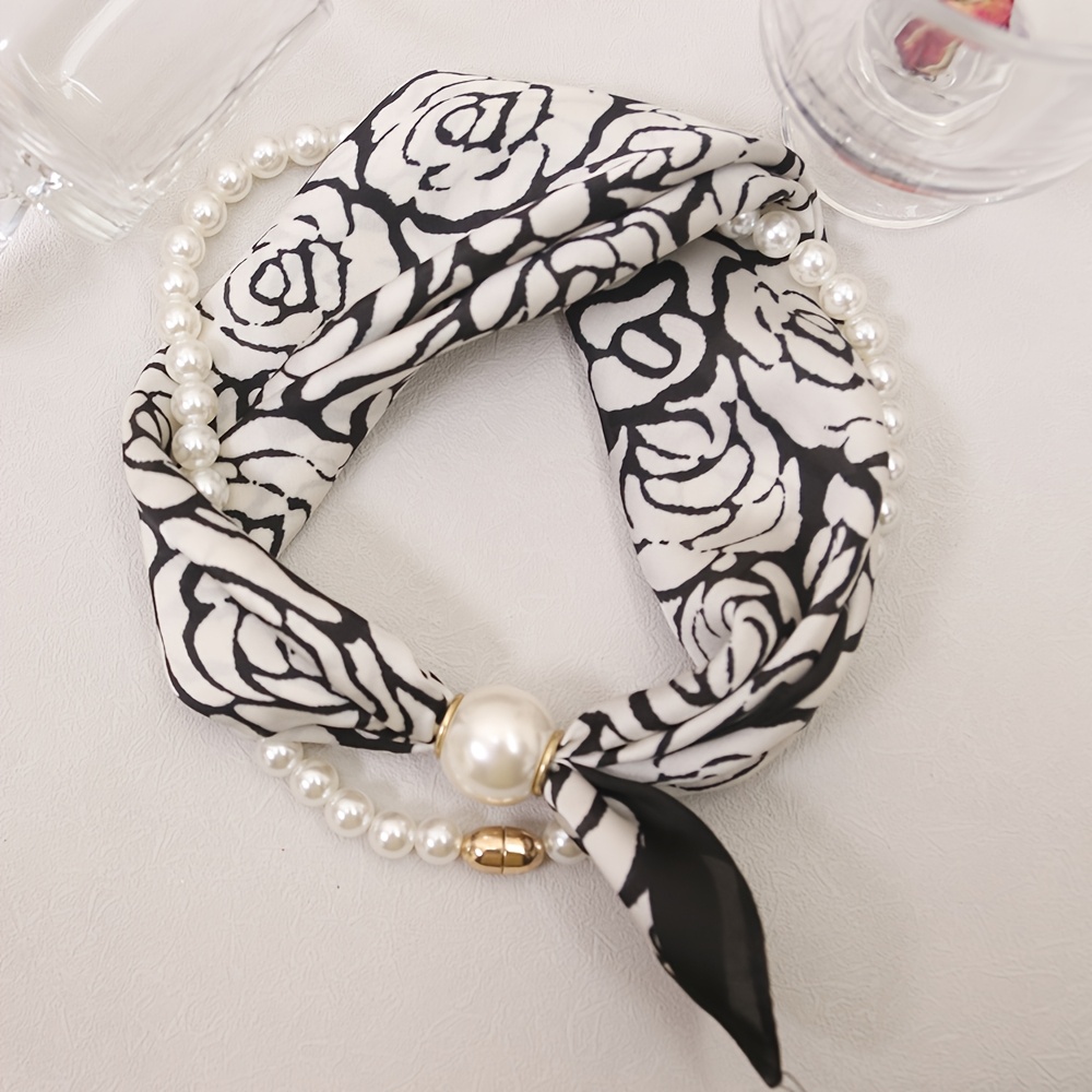 TEMU 2pcs Set Women' Shirt Decorative Ribbon Floral Faux Satin Scarf, Office Decorative Small Square Scarf, Soft And Versatile Shirt Decorative