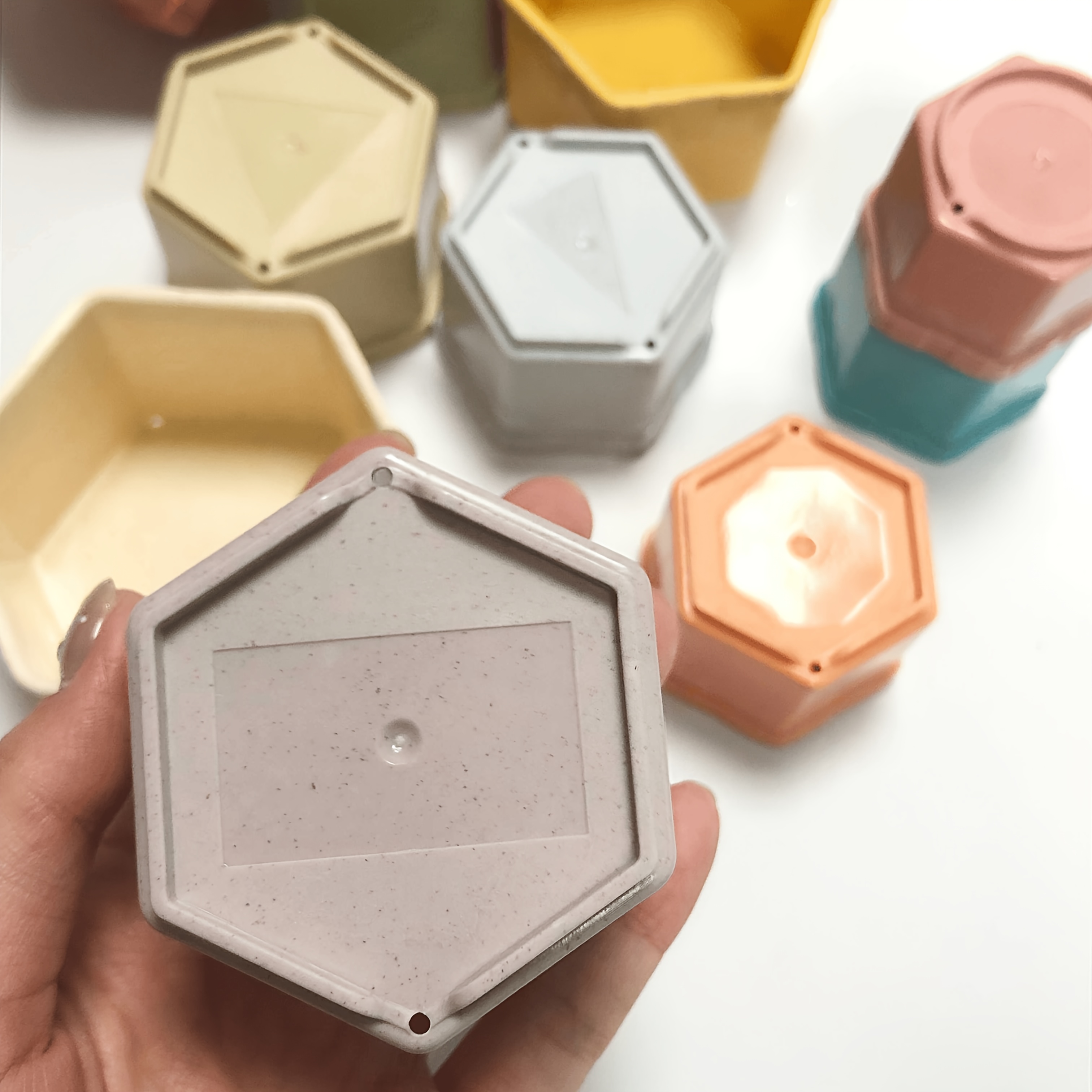 10pcs Hexagonal Stacking Cup Toys in Random Colors