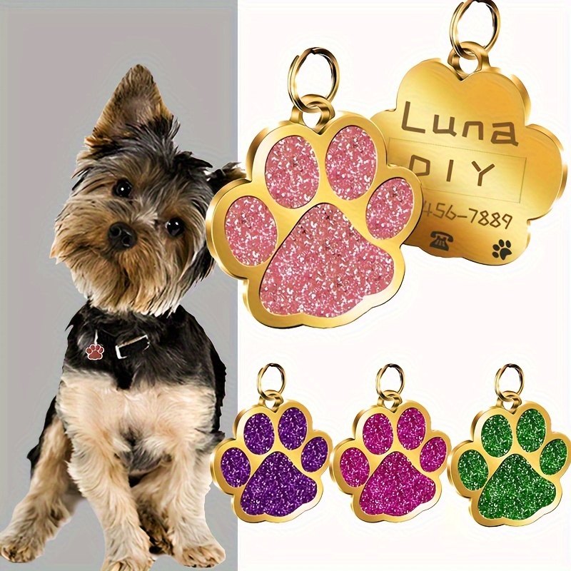 

Custom Engraved Tags For Small Cats And Dogs, Personalized Id Name Pendants For Pets, Collar Tag Pendants, Pet Accessories With Paw-shaped Sparkling Pendants, .