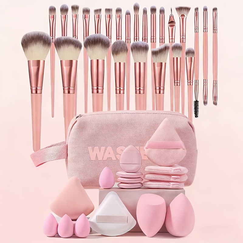 20pcs Professional Makeup Brush. Features Soft Bristles for Foundation, Eyeshadow, Blending, Concealer, And Eyeliner Brushes. Puff Combination, Perfect for Travel And As a Gift for Women