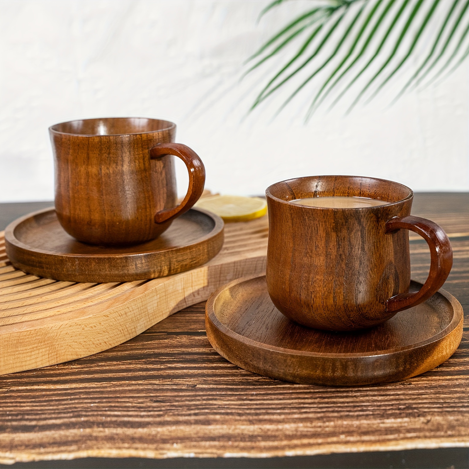 

Tasse à thé en bois de jujube avec poignée - Mug à café en bois massif anti-brûlure - Gobelet à lait portable pour petit-déjeuner pour restaurants, hôtels et usage commercial